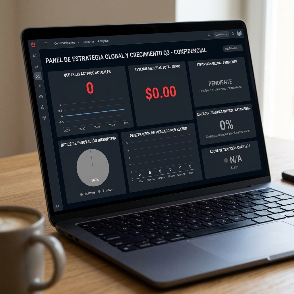 Dashboard de startup absurda con métricas completamente vacías — el panel de control del CEO de Nada
