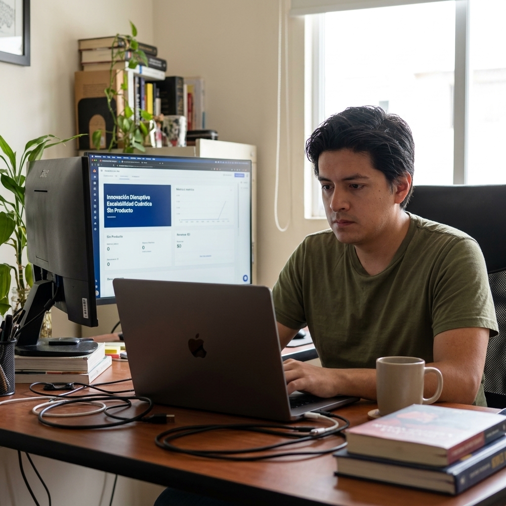 CEO de Nada en oficina representando una startup sin producto ni clientes